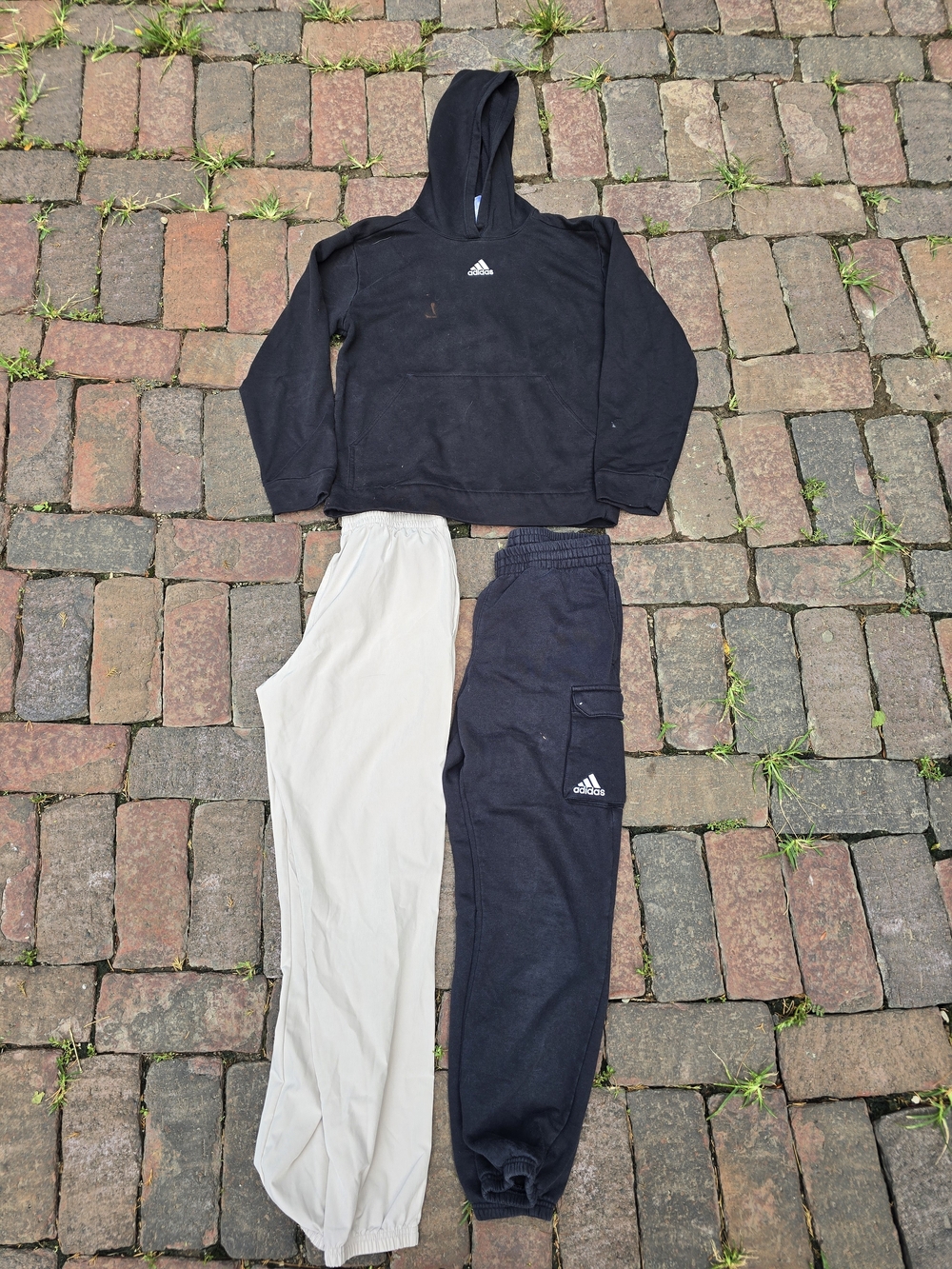 Adidas Bundle Black Hoodie with Black Joggers Tan Lightweight Joggers LG Play